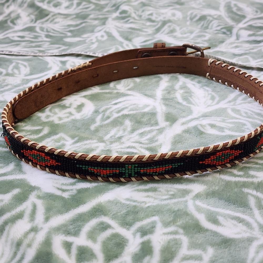 Handcrafted Brown and Black Beaded Leather Belt